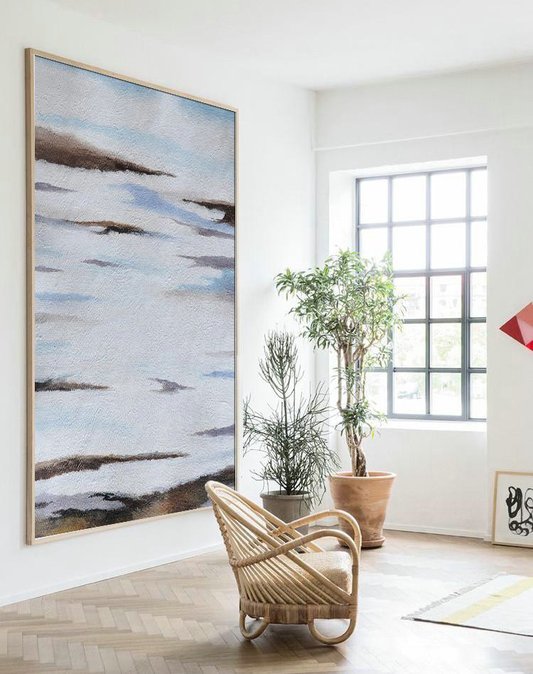 Large Abstract Art Handmade Painting,Oversized Abstract Landscape Painting,Contemporary Art Canvas Painting,Blue,White,Brown,Grey.etc